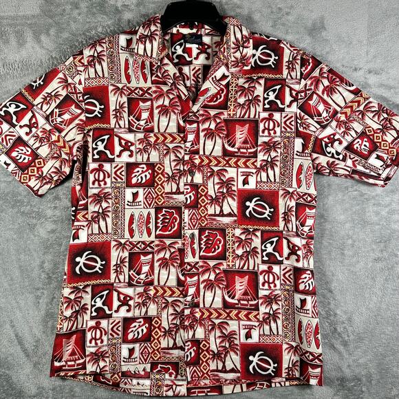 VINTAGE‎ 90s Royal Creations Aloha Shirt Mens M Red Full Button Made In Hawaii - Picture 1 of 6